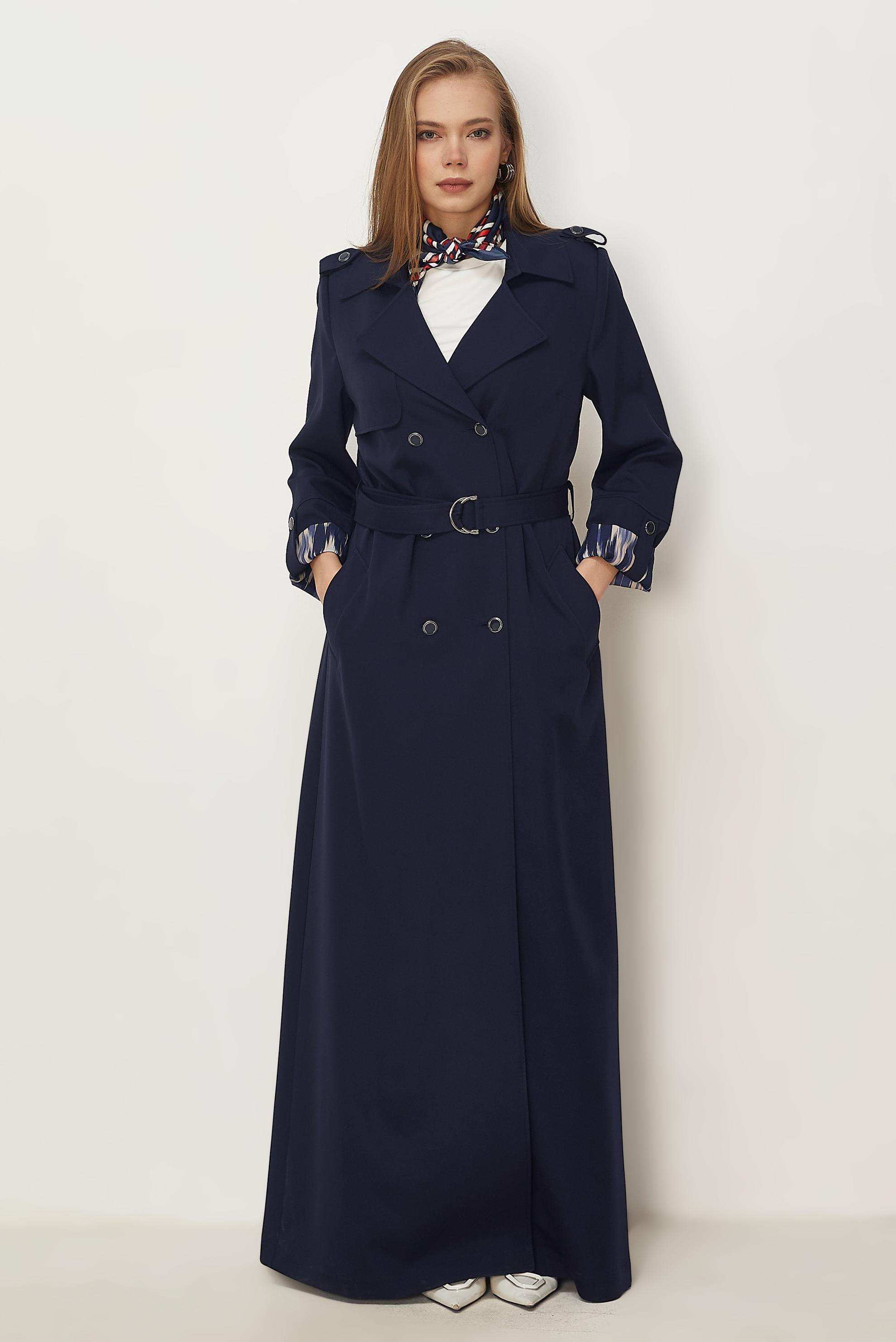 Hijab clothing NAVY BLUE BELTED TOPCOAT 11006