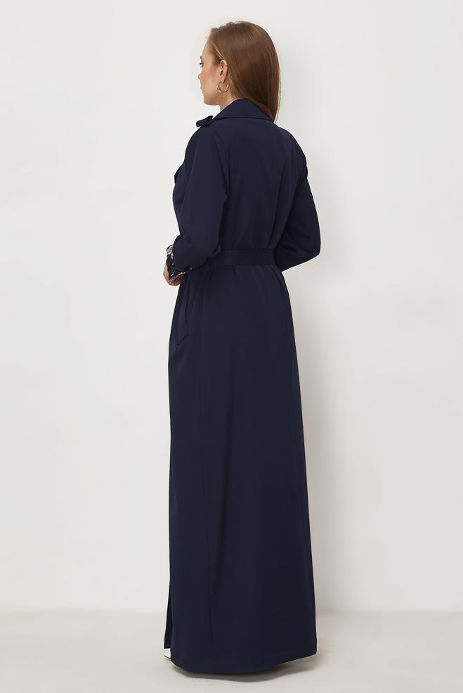 Hijab clothing NAVY BLUE BELTED TOPCOAT 11006 - ALVİNA