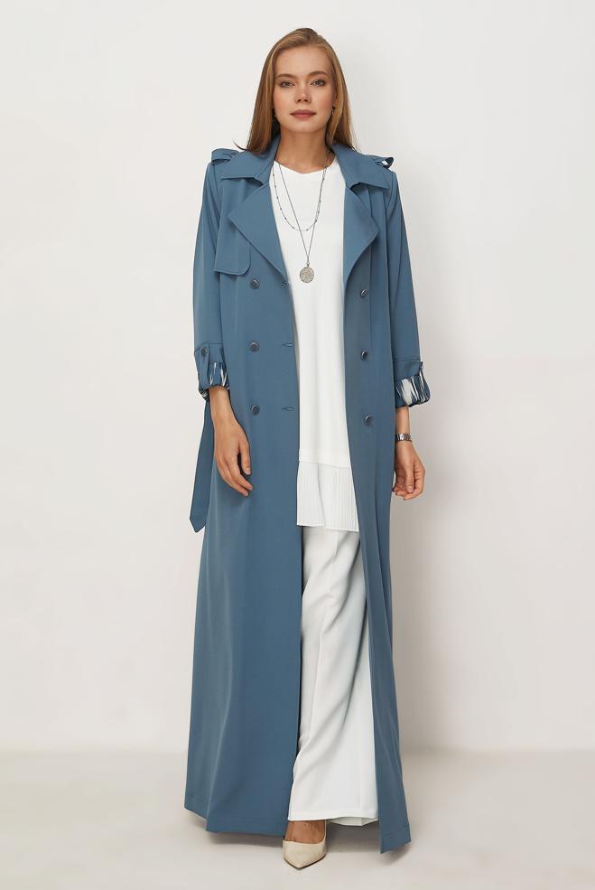 Hijab clothing BLUE BELTED TOPCOAT 11006 - ALVİNA