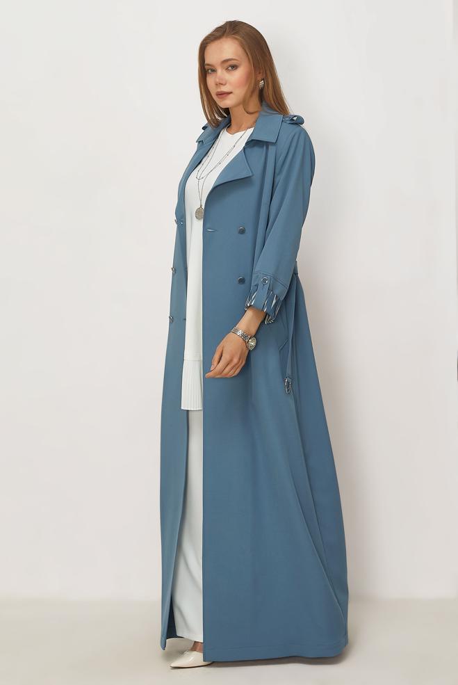 Hijab clothing BLUE BELTED TOPCOAT 11006 - ALVİNA