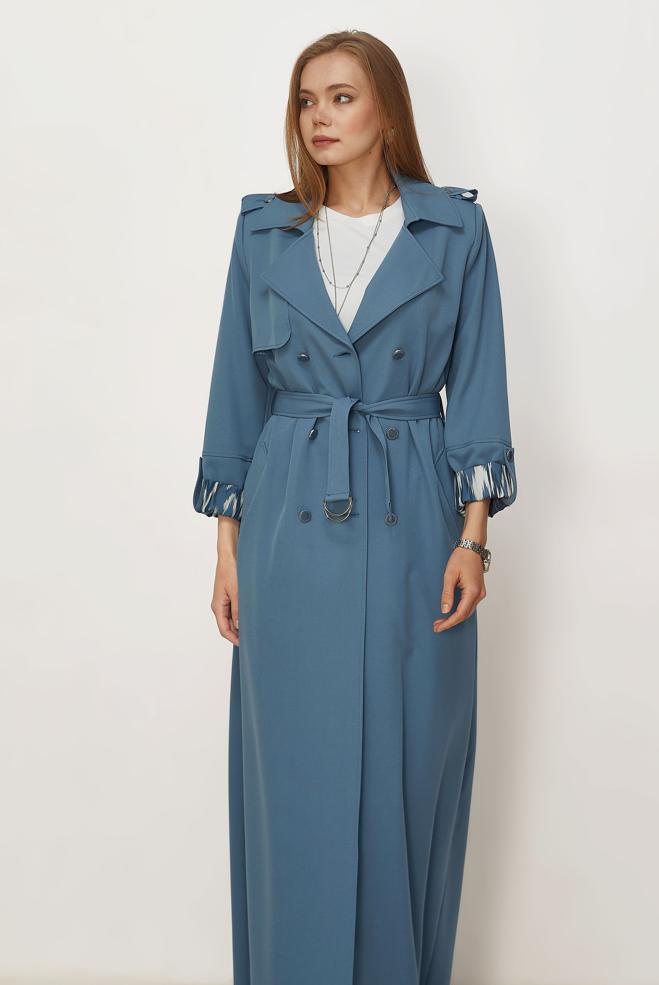 Hijab clothing BLUE BELTED TOPCOAT 11006 - ALVİNA