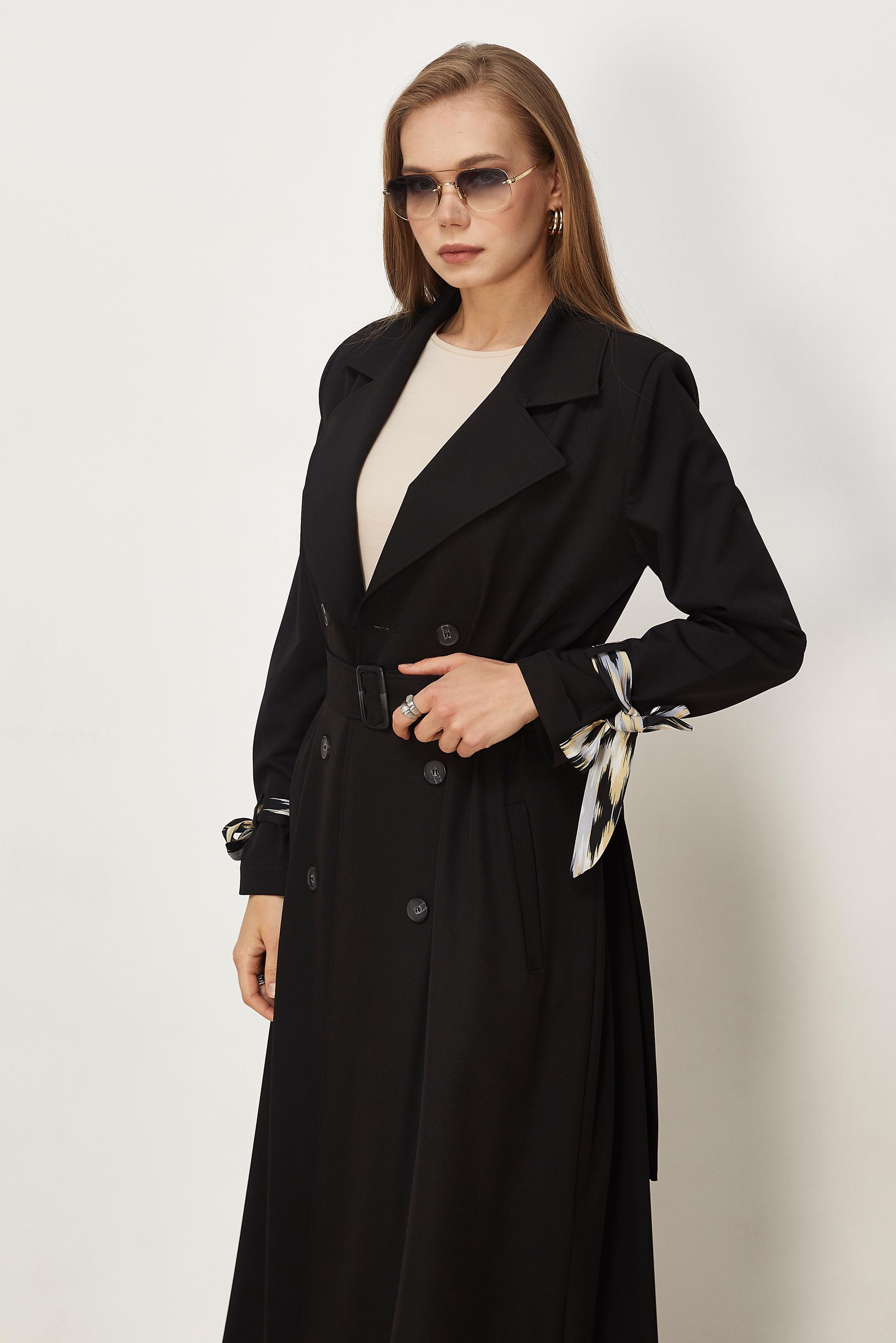 Hijab clothing BLACK SCARF DETAILED BELTED TOPCOAT 11007