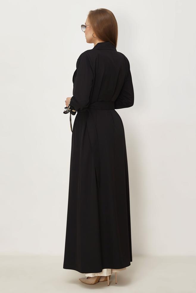 Hijab clothing BLACK SCARF DETAILED BELTED TOPCOAT 11007 - ALVİNA