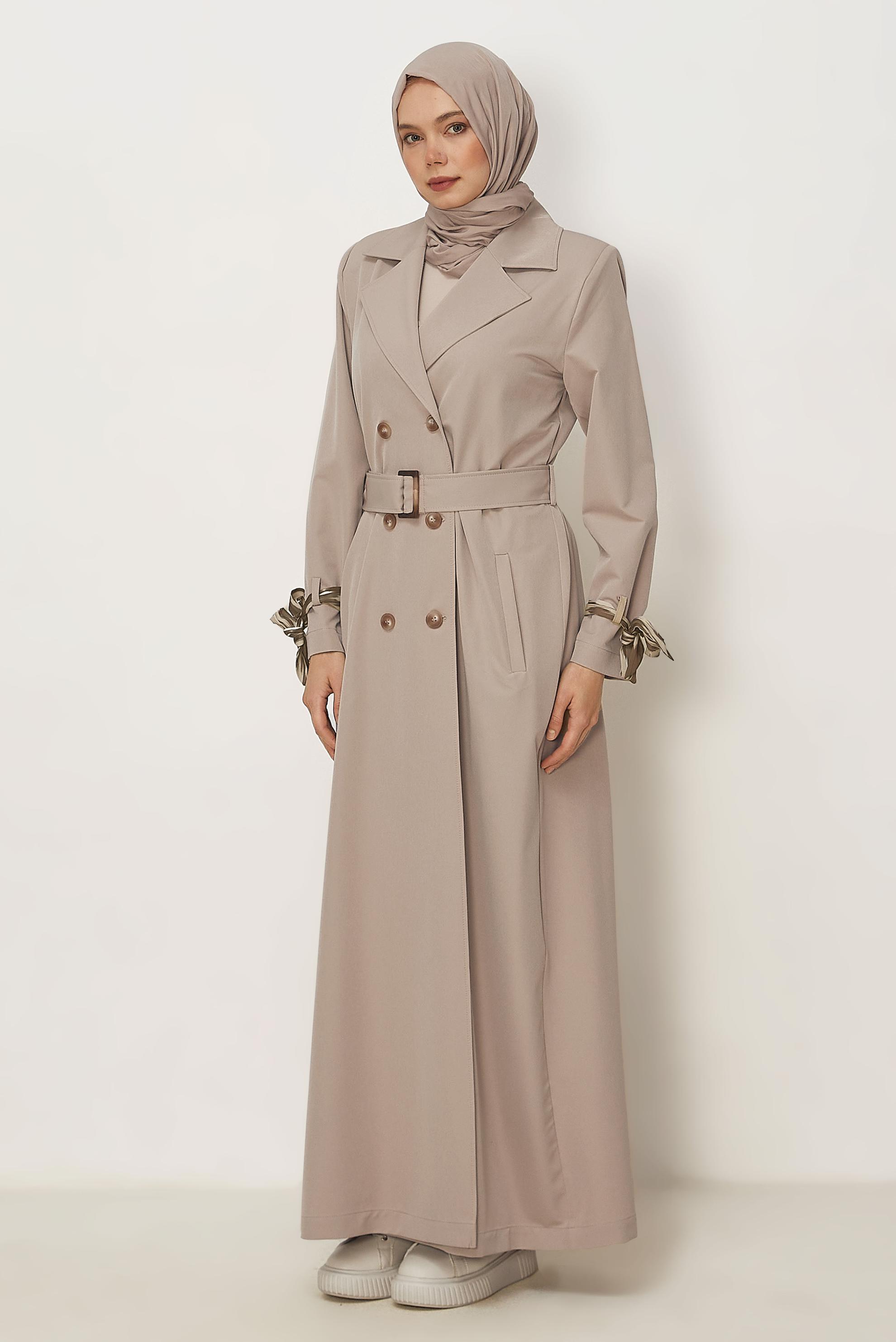 Hijab clothing BEIGE SCARF DETAILED BELTED TOPCOAT 11007