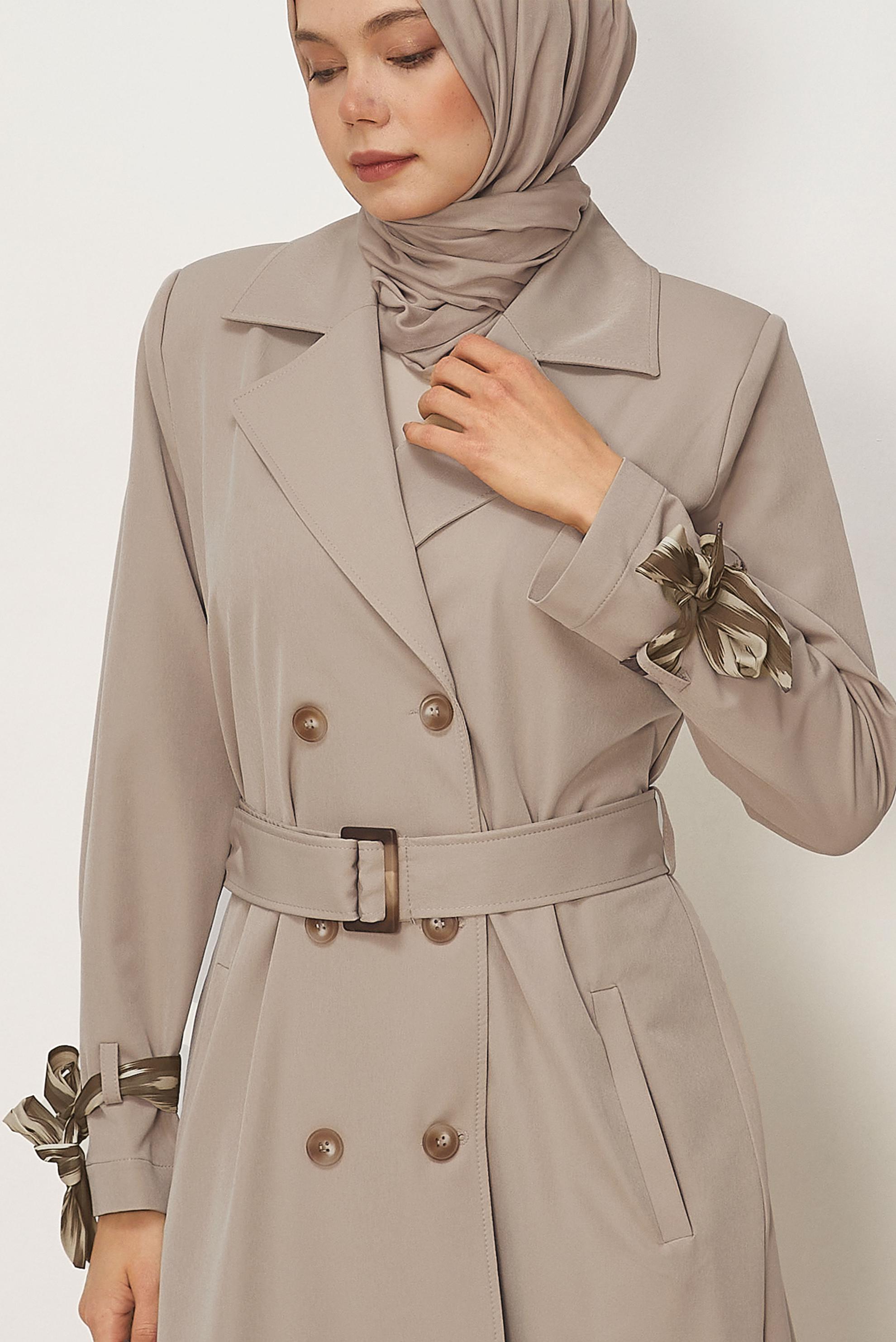 Hijab clothing BEIGE SCARF DETAILED BELTED TOPCOAT 11007