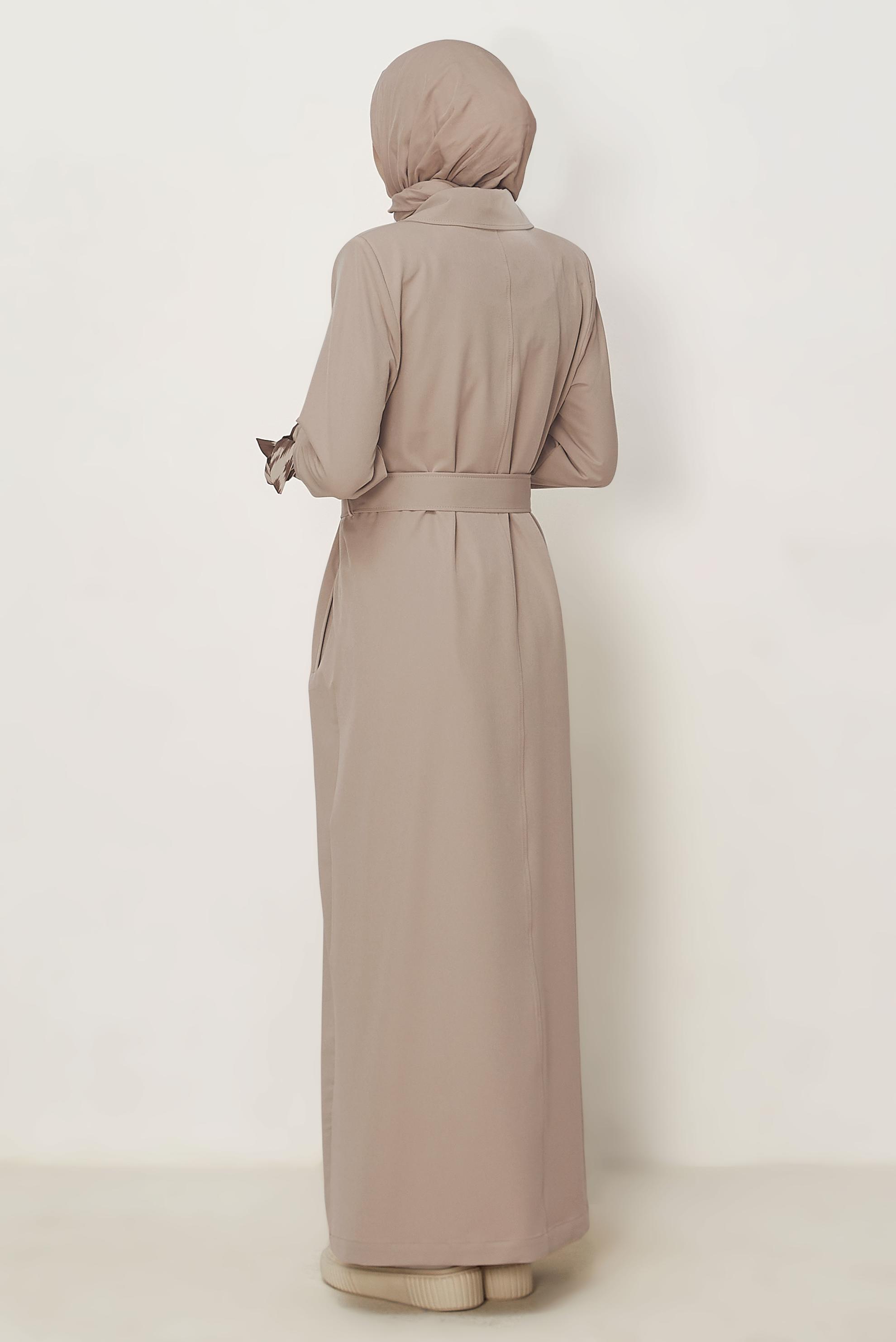 Hijab clothing BEIGE SCARF DETAILED BELTED TOPCOAT 11007