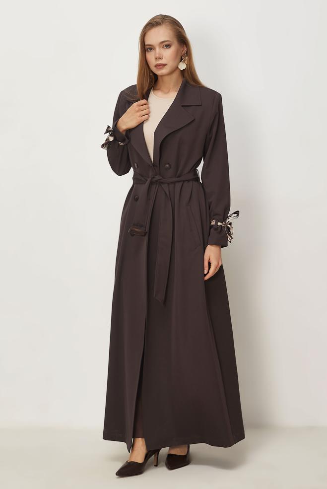 Hijab clothing BROWN SCARF DETAILED BELTED TOPCOAT 11007 - ALVİNA