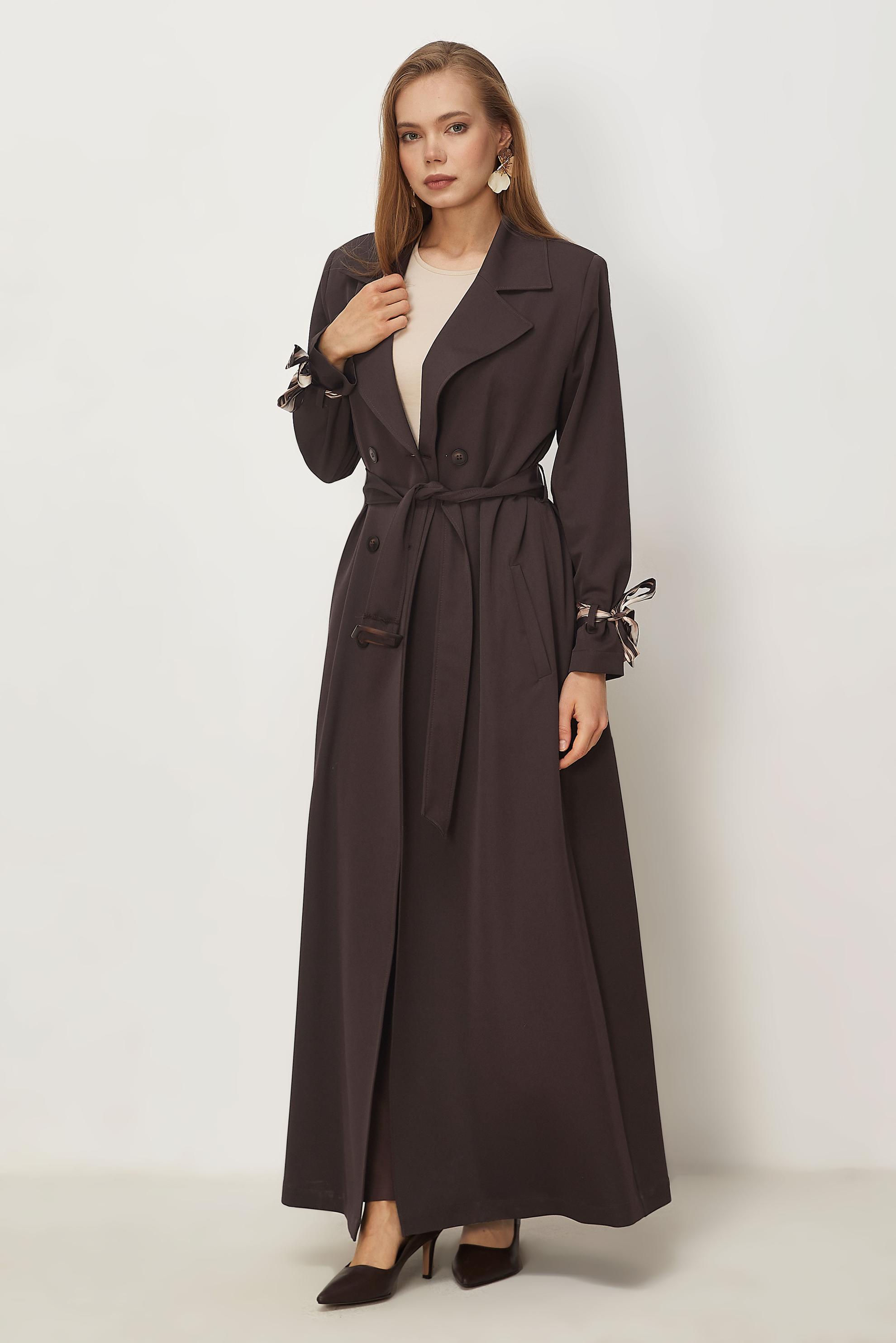 Hijab clothing BROWN SCARF DETAILED BELTED TOPCOAT 11007