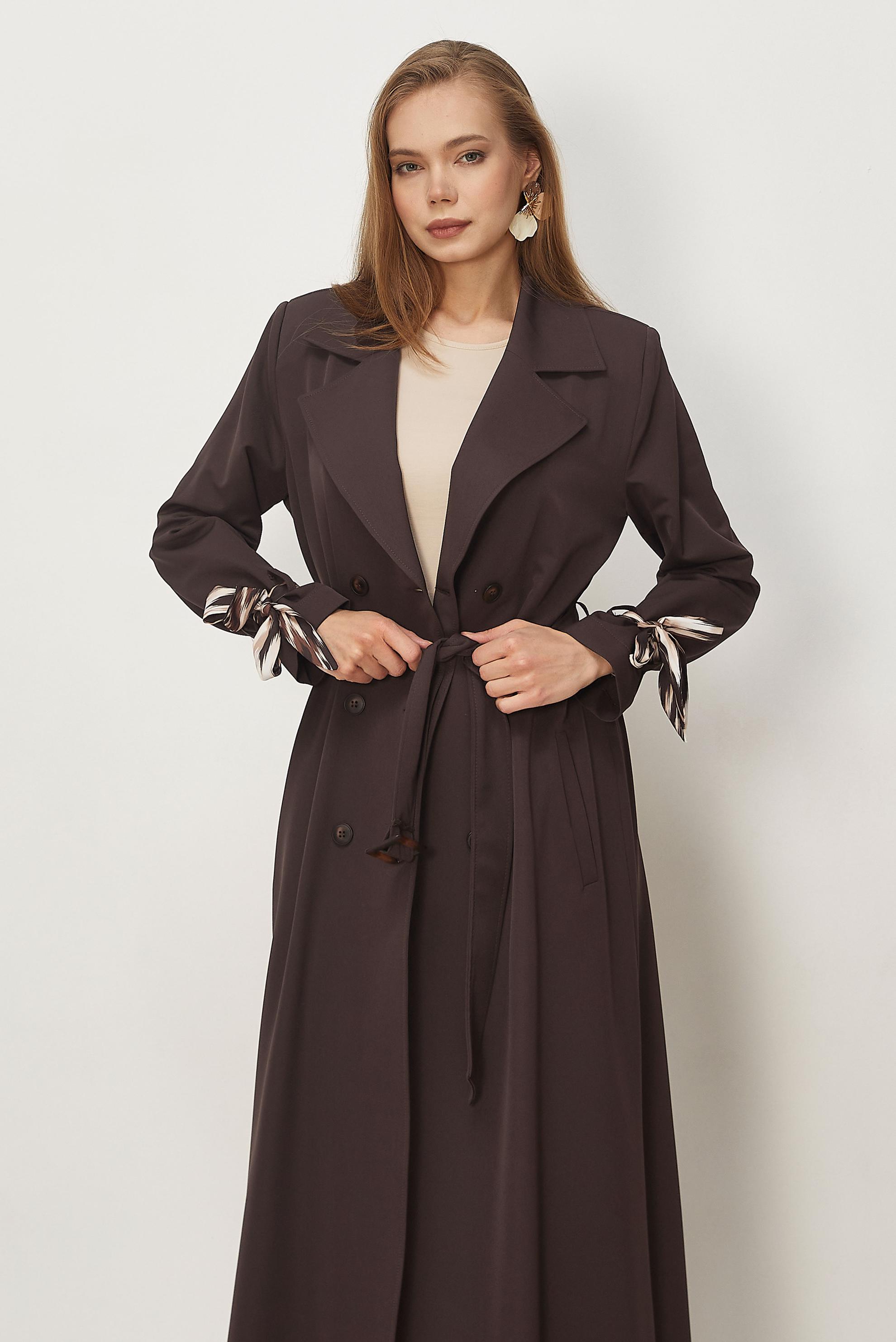 Hijab clothing BROWN SCARF DETAILED BELTED TOPCOAT 11007