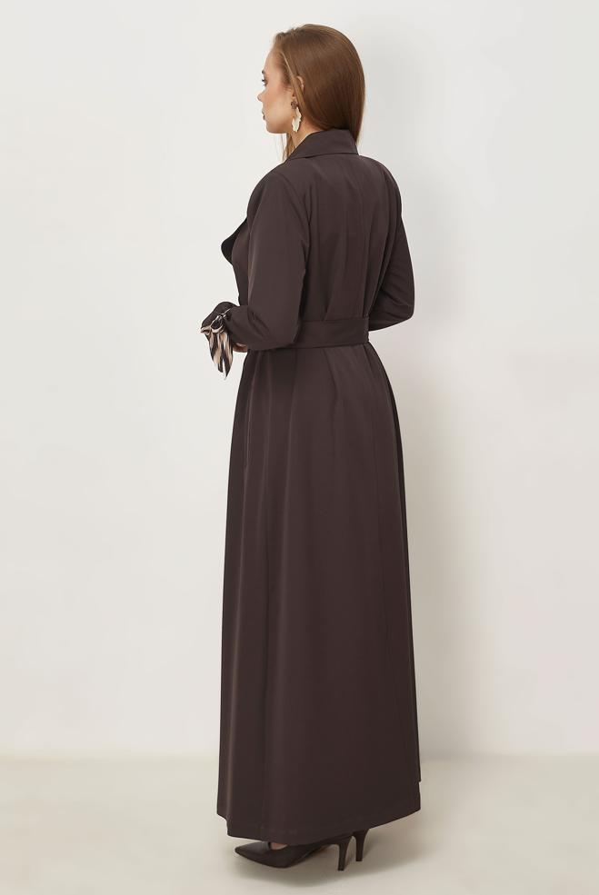 Hijab clothing BROWN SCARF DETAILED BELTED TOPCOAT 11007 - ALVİNA