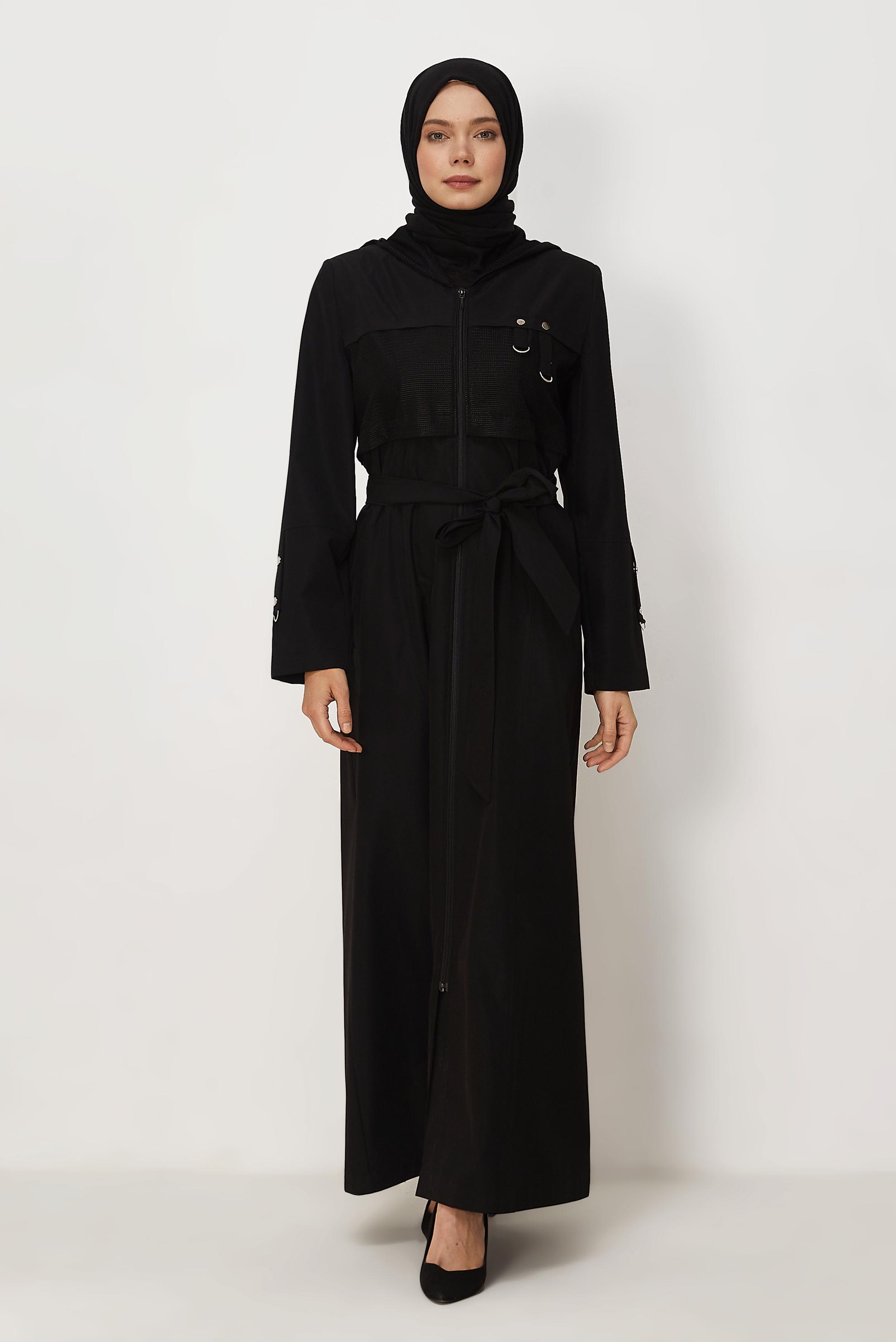 Hijab clothing BLACK BELTED TOPCOAT 11008