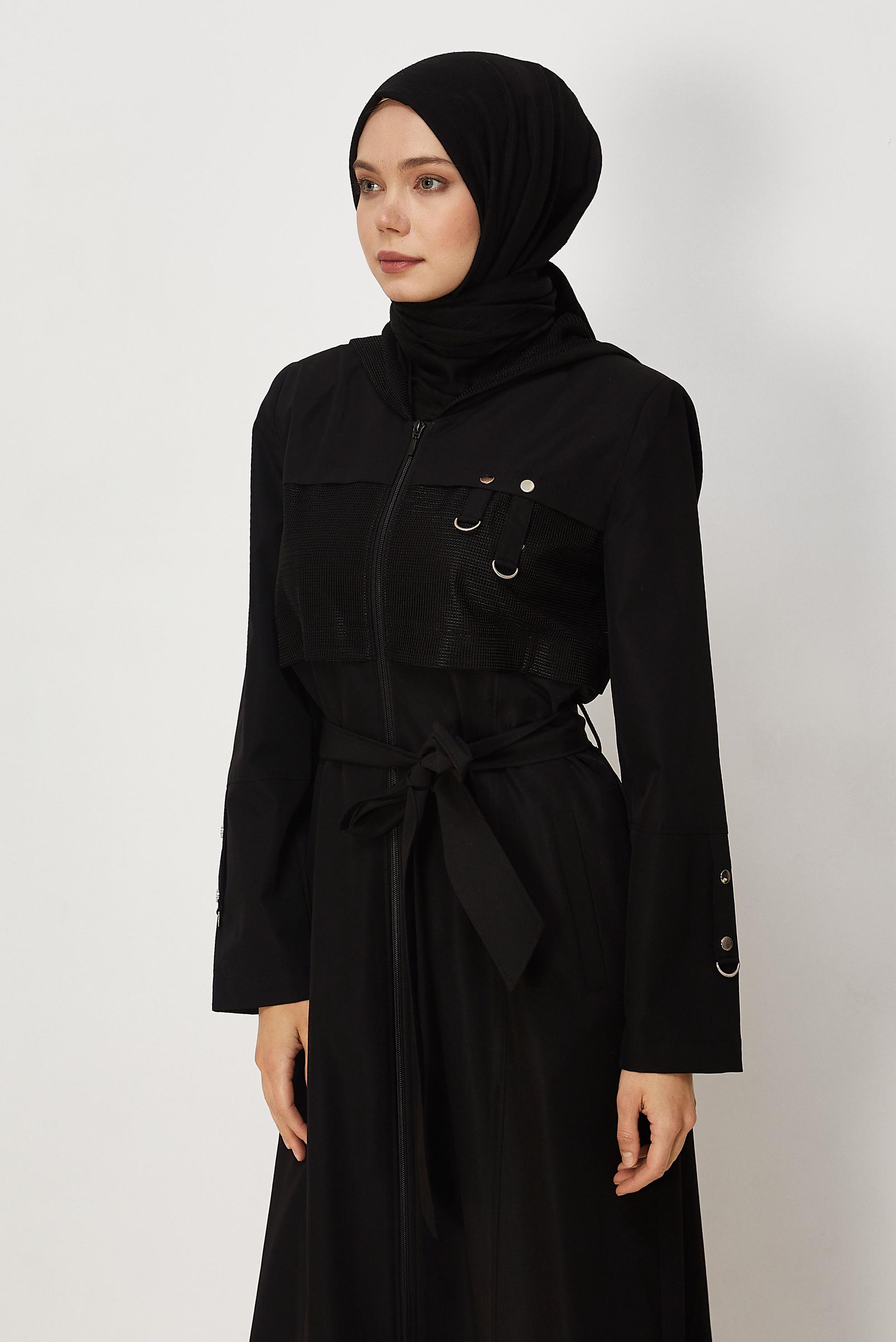 Hijab clothing BLACK BELTED TOPCOAT 11008