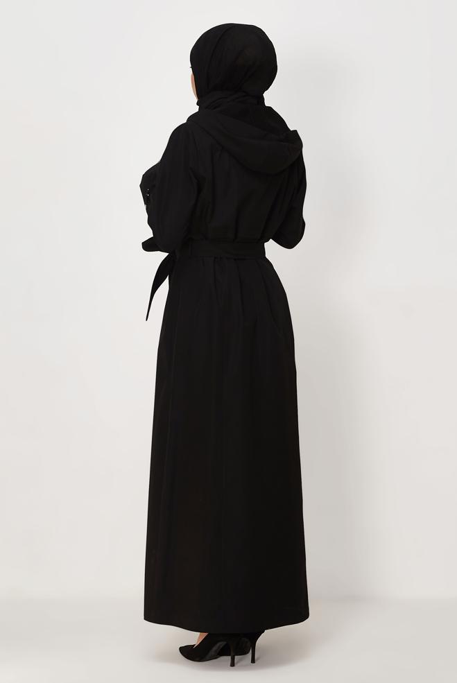Hijab clothing BLACK BELTED TOPCOAT 11008 - ALVİNA