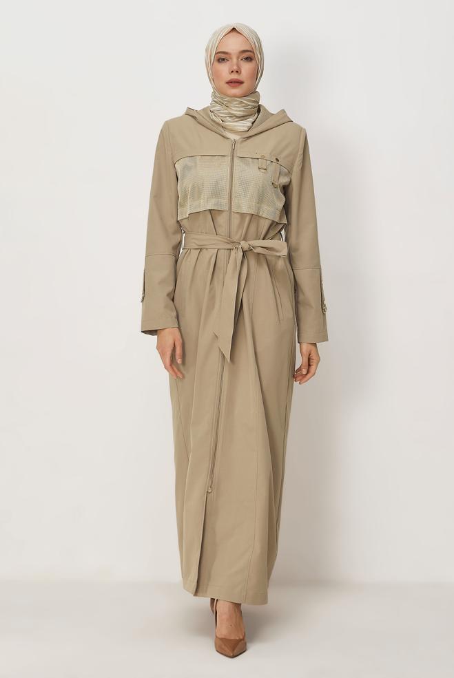 Hijab clothing BEIGE BELTED TOPCOAT 11008 - ALVİNA