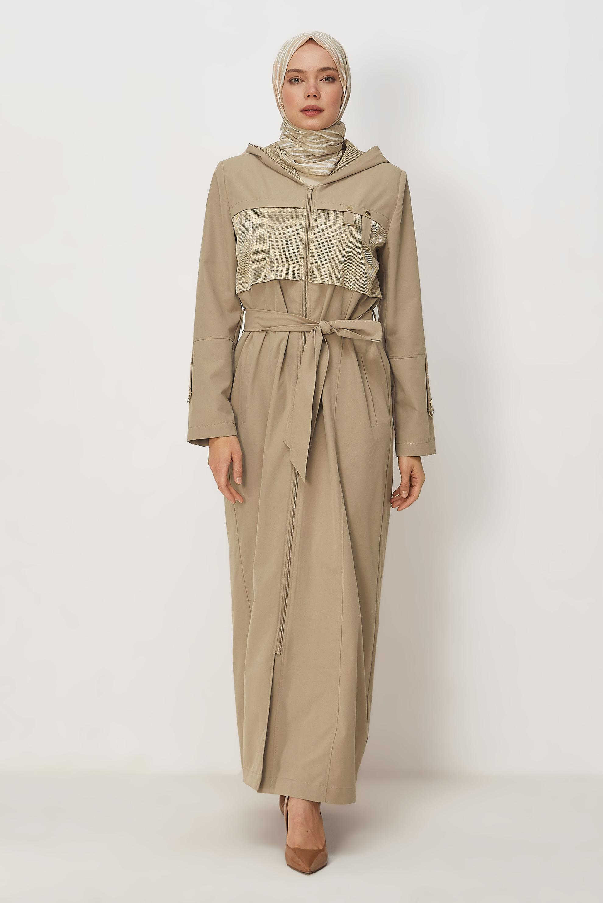 Hijab clothing BEIGE BELTED TOPCOAT 11008