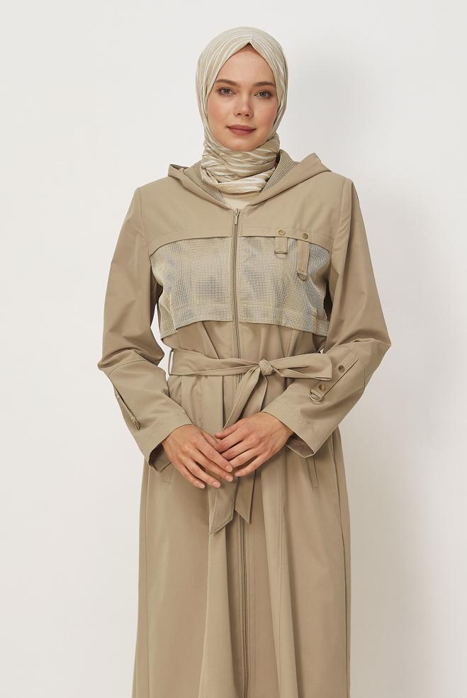 Hijab clothing BEIGE BELTED TOPCOAT 11008 - ALVİNA
