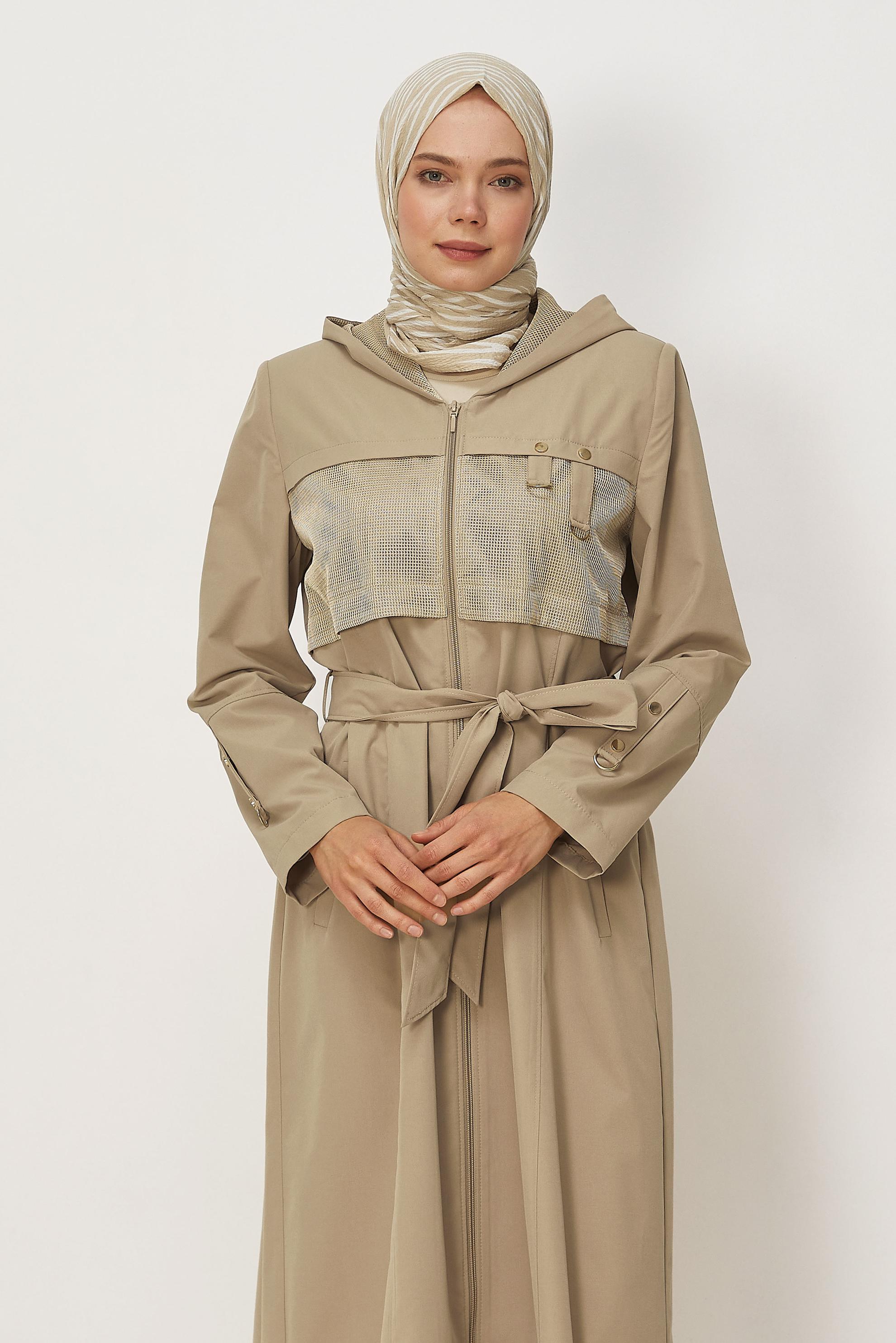 Hijab clothing BEIGE BELTED TOPCOAT 11008