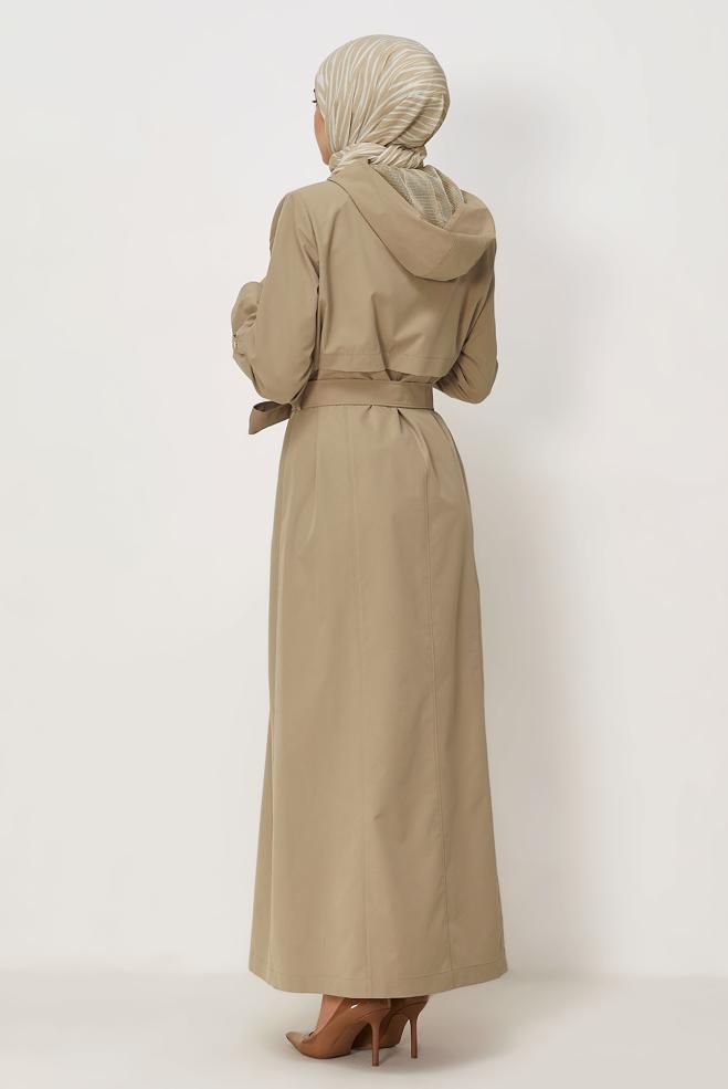 Hijab clothing BEIGE BELTED TOPCOAT 11008 - ALVİNA