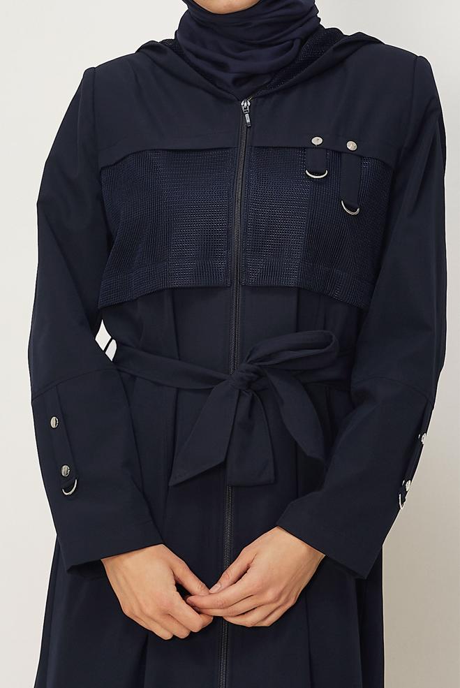 Hijab clothing NAVY BLUE BELTED TOPCOAT 11008 - ALVİNA