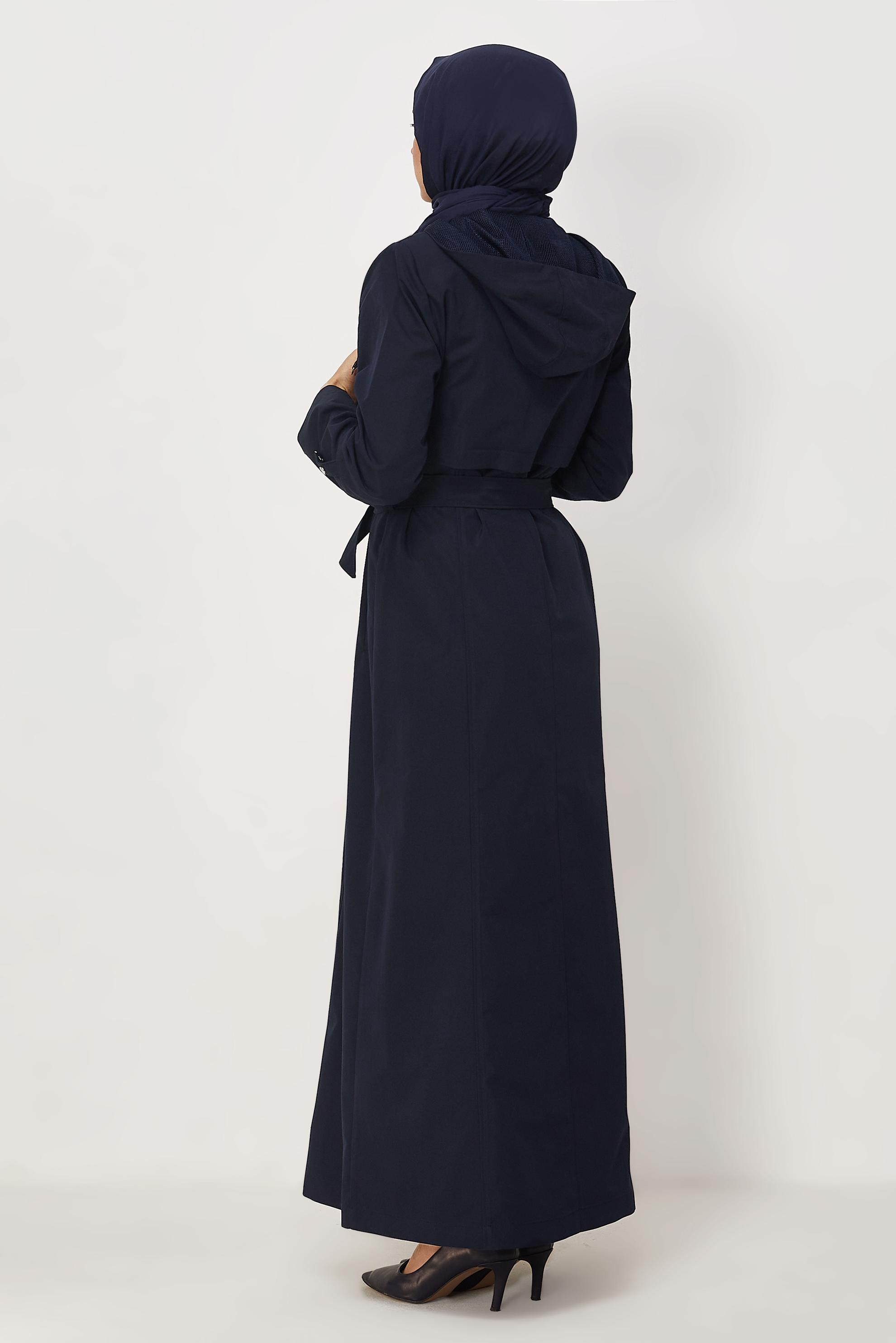 Hijab clothing NAVY BLUE BELTED TOPCOAT 11008