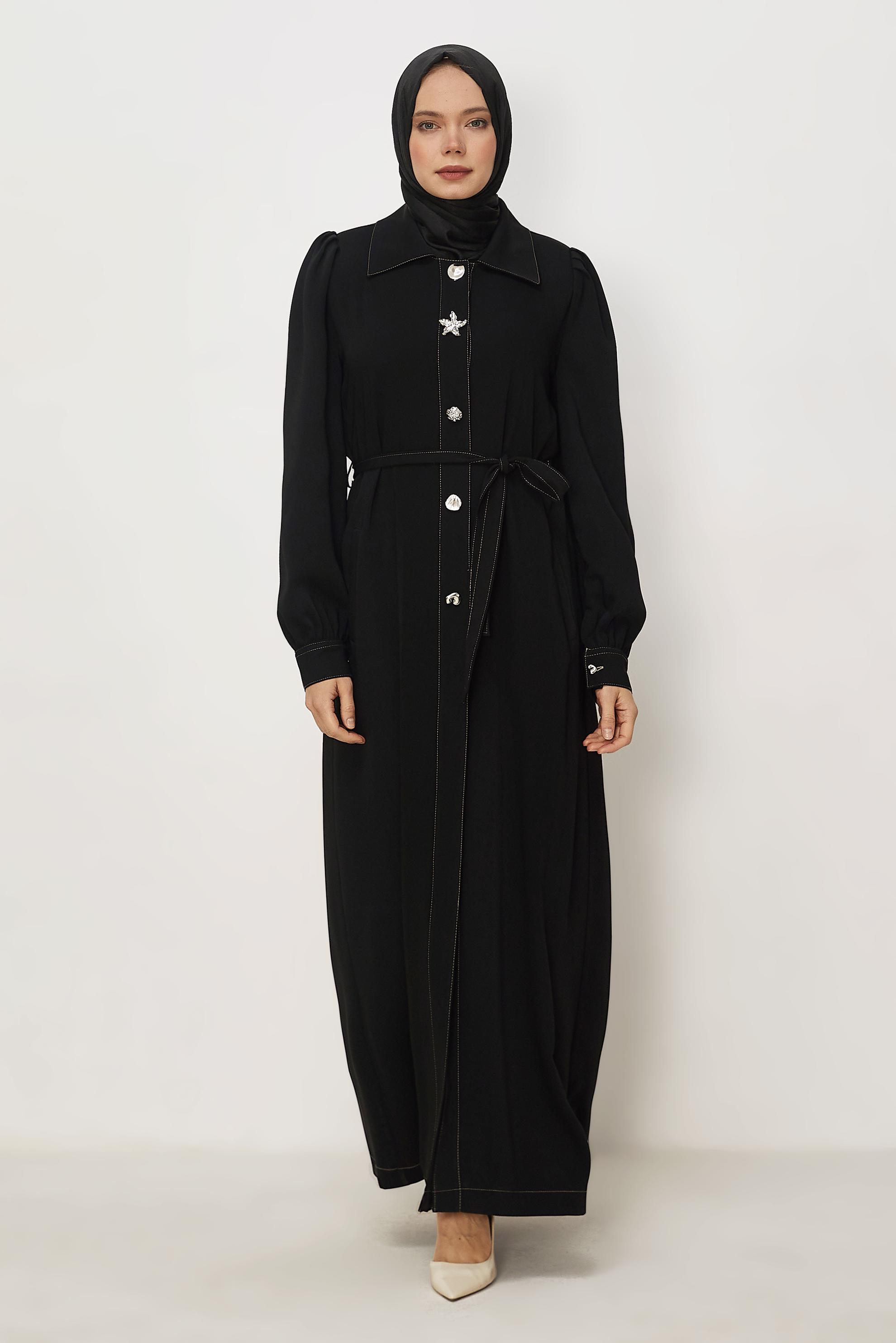 Hijab clothing BLACK BELTED TOPCOAT 11011