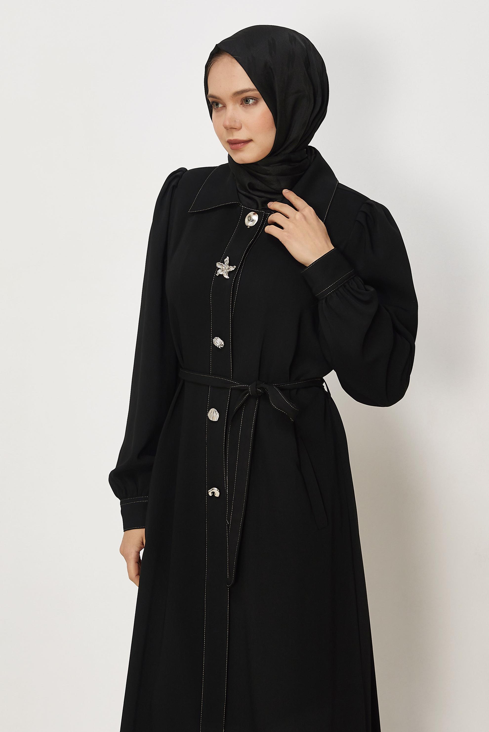 Hijab clothing BLACK BELTED TOPCOAT 11011