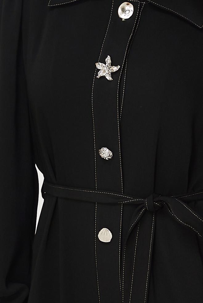Hijab clothing BLACK BELTED TOPCOAT 11011 - ALVİNA