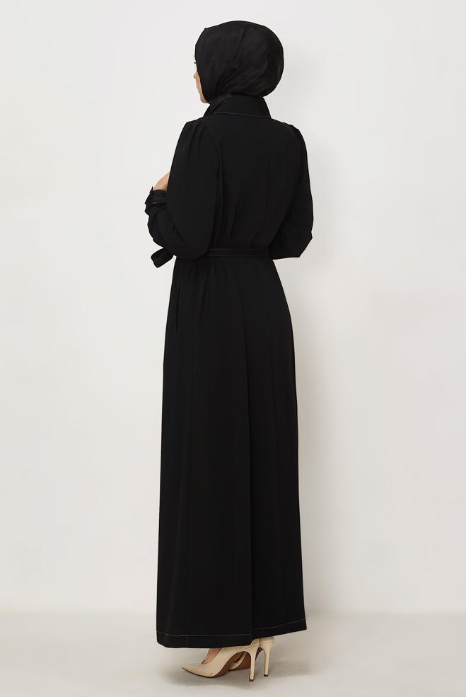 Hijab clothing BLACK BELTED TOPCOAT 11011 - ALVİNA