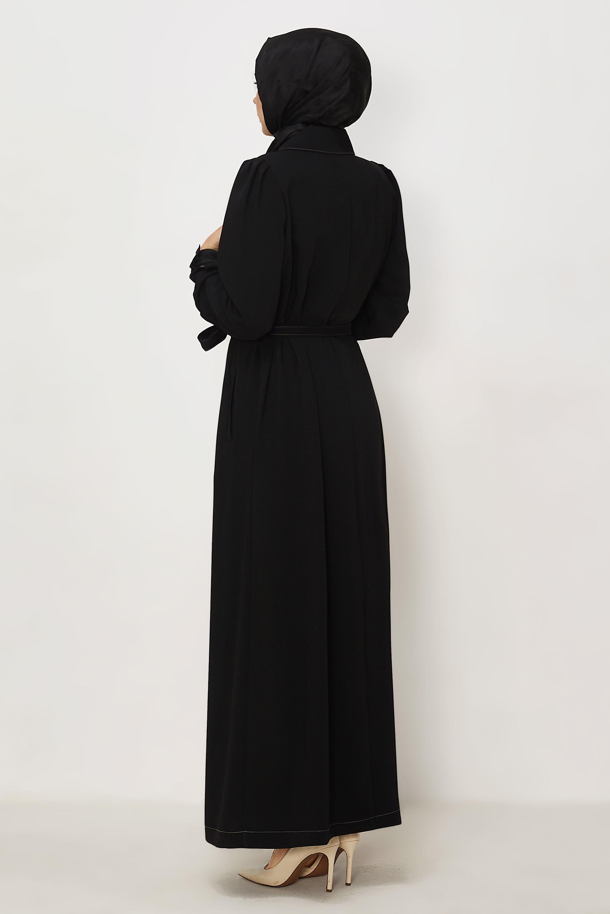 Hijab clothing BLACK BELTED TOPCOAT 11011