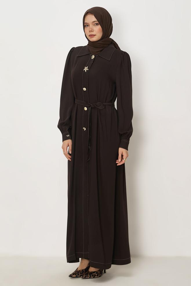 Hijab clothing BROWN BELTED TOPCOAT 11011 - ALVİNA