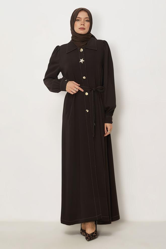 Hijab clothing BROWN BELTED TOPCOAT 11011 - ALVİNA