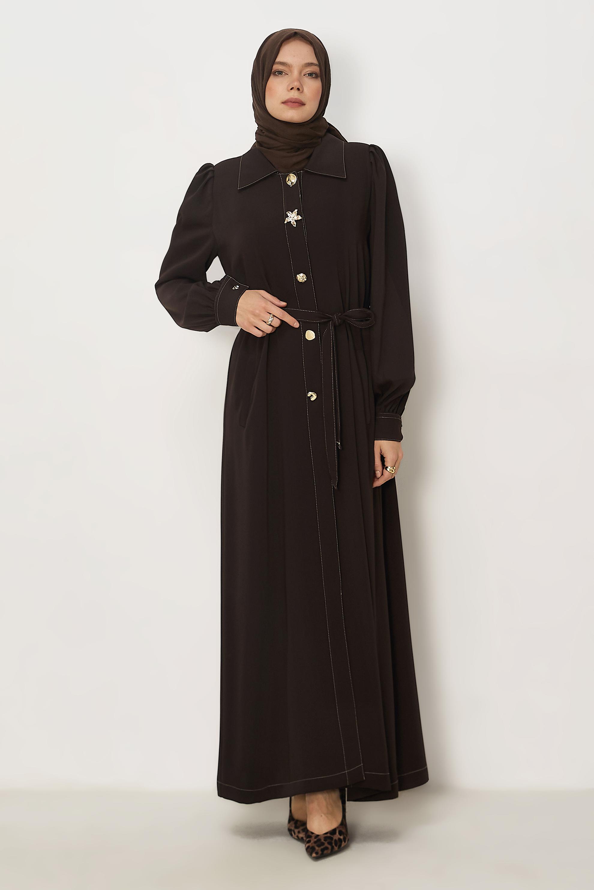 Hijab clothing BROWN BELTED TOPCOAT 11011