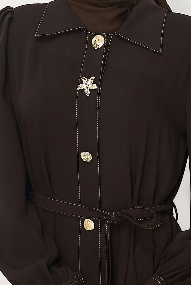 Hijab clothing BROWN BELTED TOPCOAT 11011 - ALVİNA
