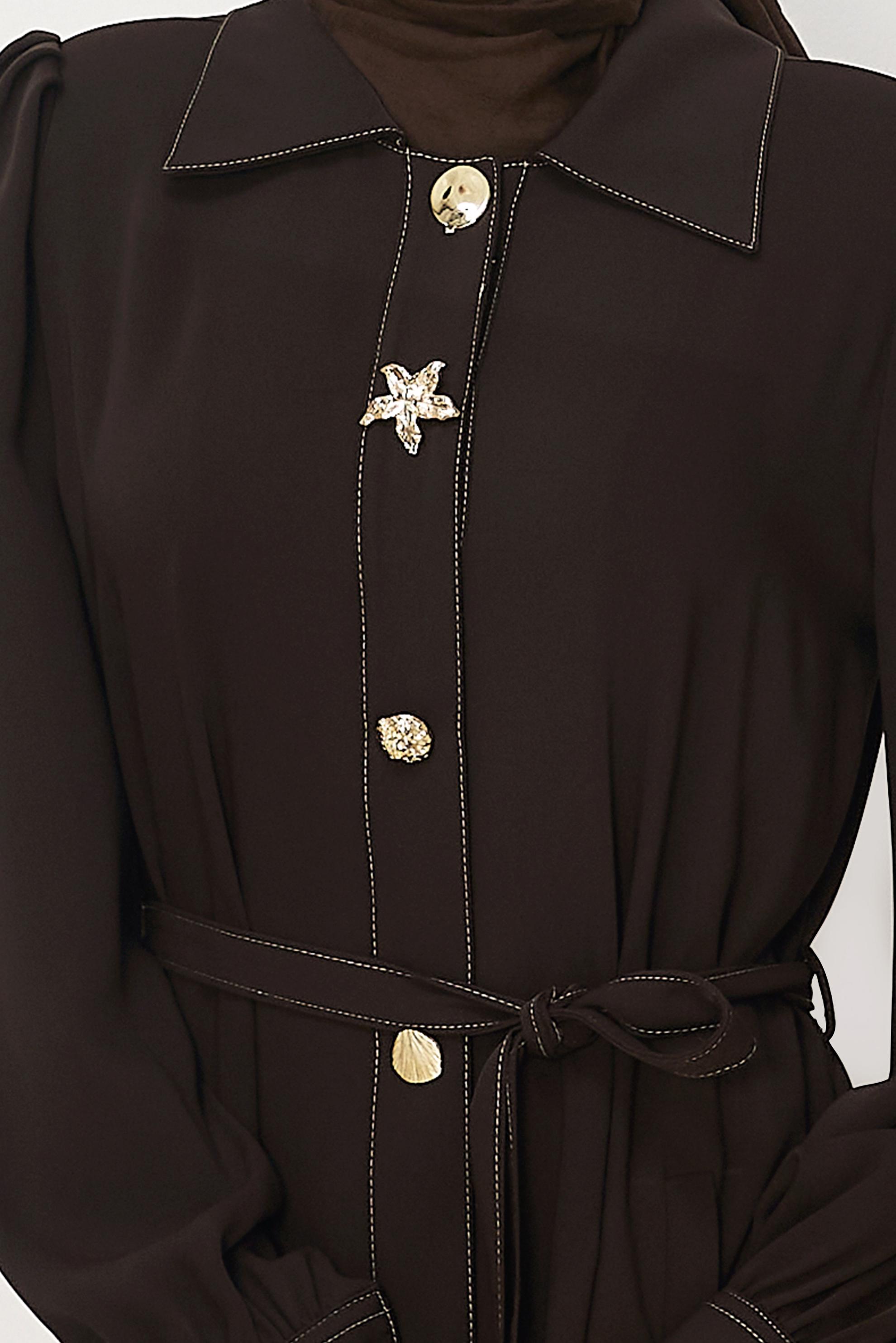 Hijab clothing BROWN BELTED TOPCOAT 11011