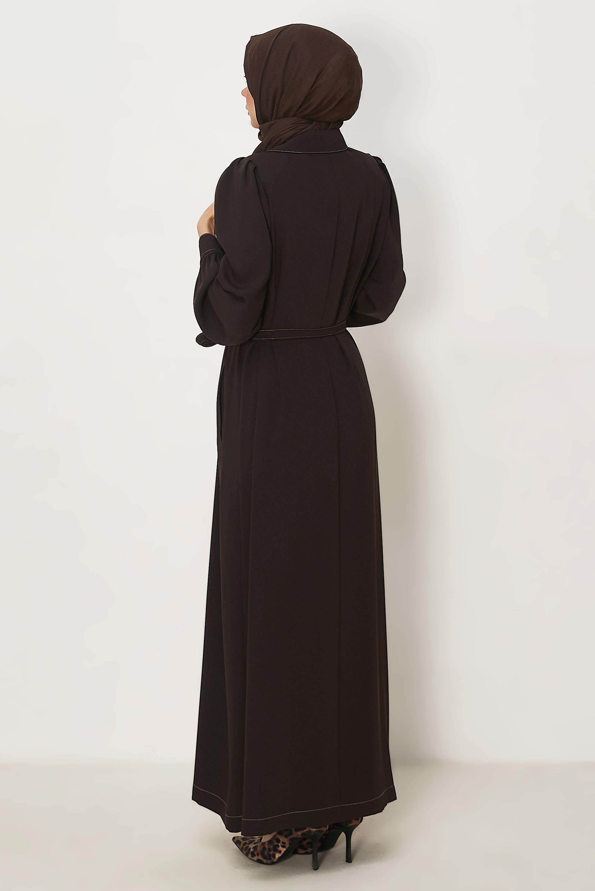 Hijab clothing BROWN BELTED TOPCOAT 11011