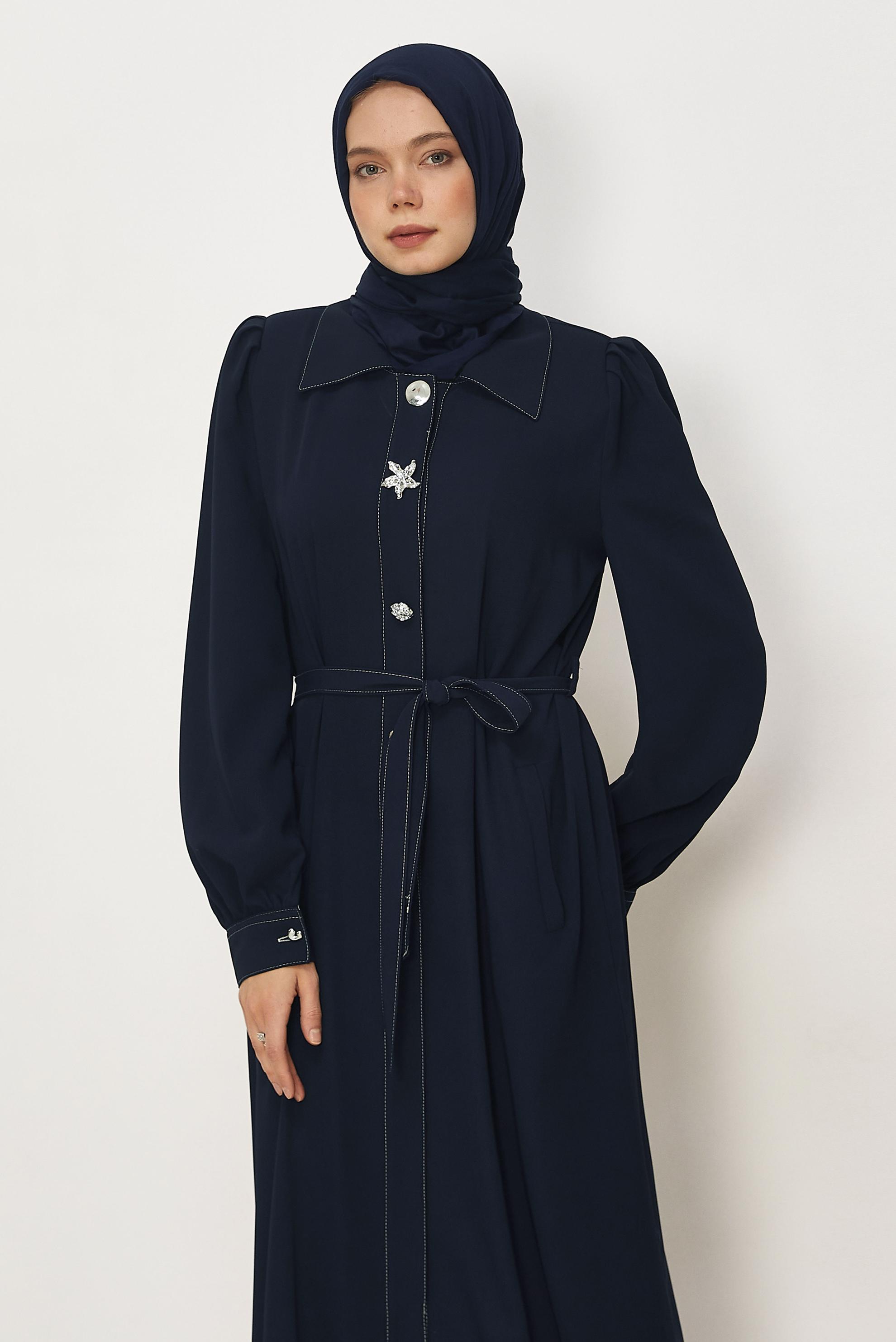 Hijab clothing NAVY BLUE BELTED TOPCOAT 11011
