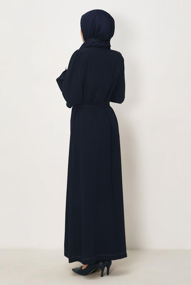 Hijab clothing NAVY BLUE BELTED TOPCOAT 11011 - ALVİNA