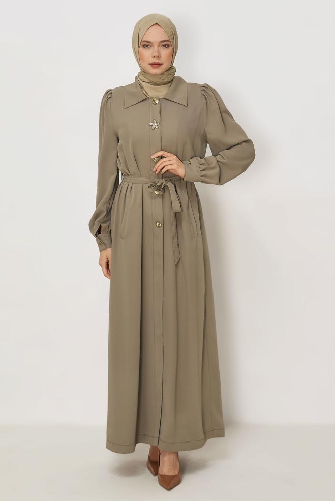 Hijab clothing MINK BELTED TOPCOAT 11011 - ALVİNA
