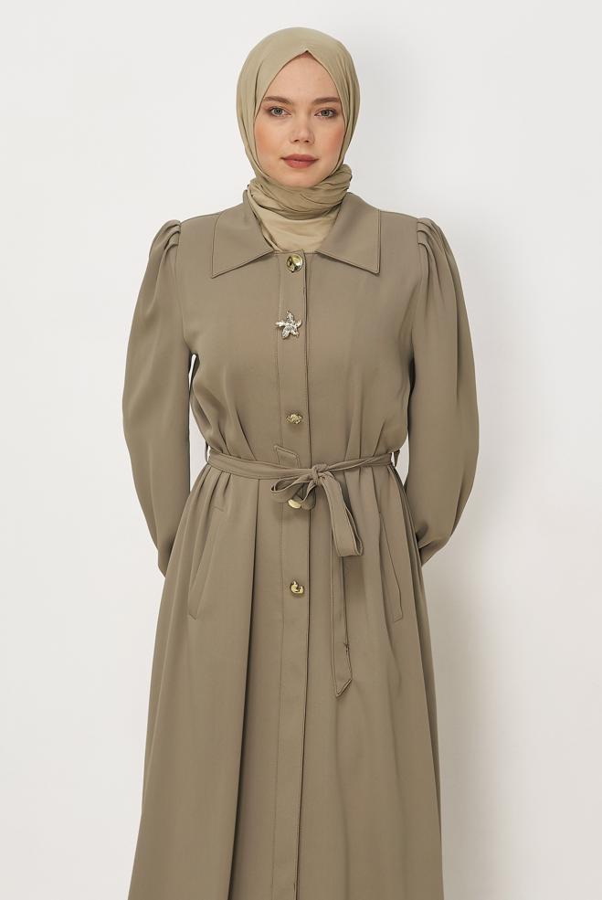 Hijab clothing MINK BELTED TOPCOAT 11011 - ALVİNA