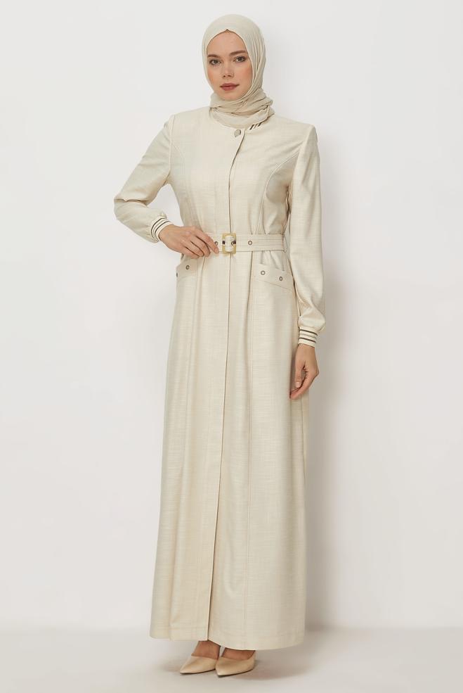 Hijab clothing BEIGE BELTED TOPCOAT 11012 - ALVİNA