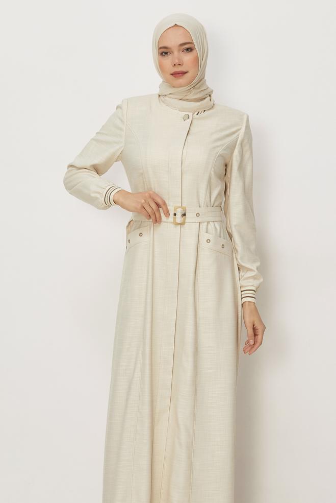 Hijab clothing BEIGE BELTED TOPCOAT 11012 - ALVİNA