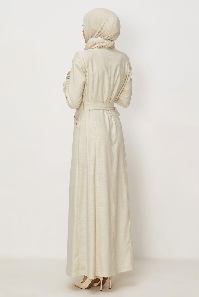 Hijab clothing BEIGE BELTED TOPCOAT 11012 - ALVİNA
