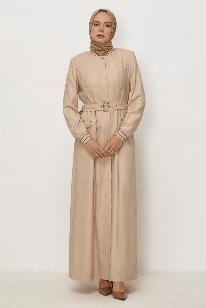Hijab clothing BEIGE BELTED TOPCOAT 11012 - ALVİNA