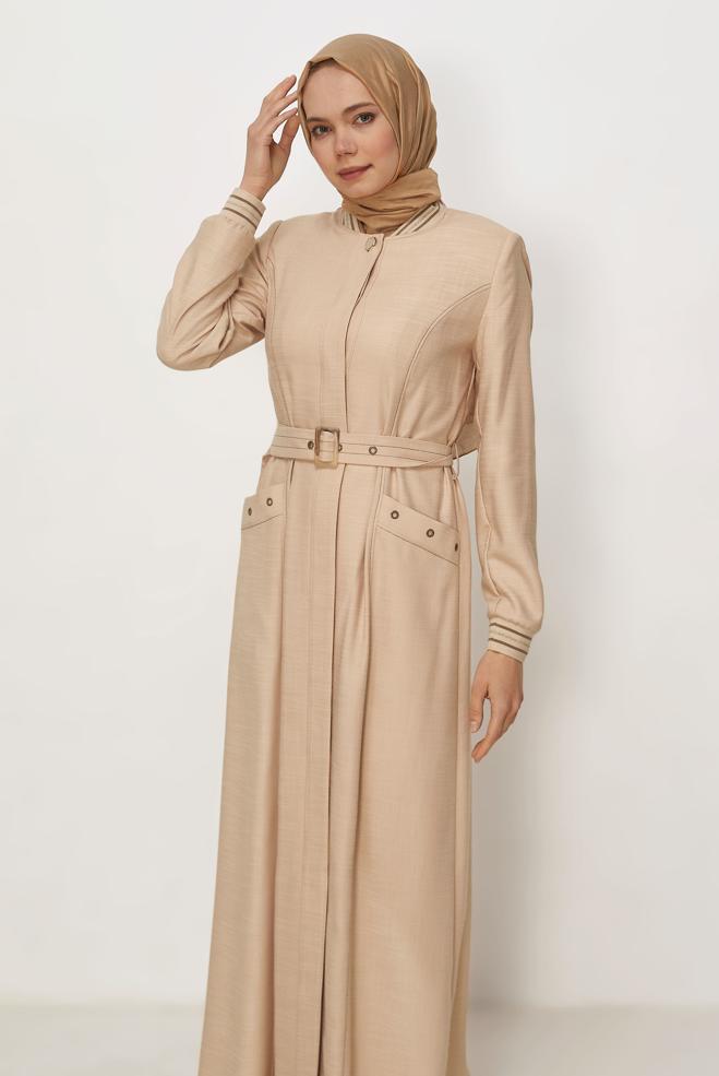 Hijab clothing BEIGE BELTED TOPCOAT 11012 - ALVİNA