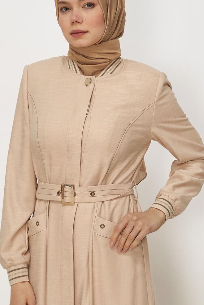 Hijab clothing BEIGE BELTED TOPCOAT 11012 - ALVİNA