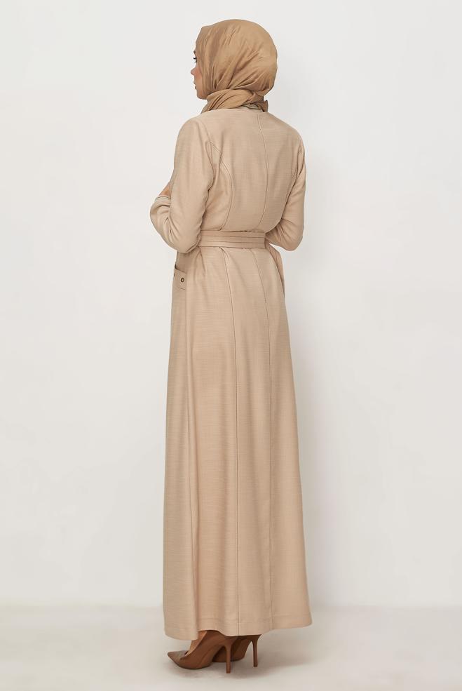 Hijab clothing BEIGE BELTED TOPCOAT 11012 - ALVİNA