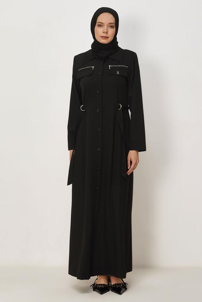 Hijab clothing BLACK BELT DETAILED TOPCOAT 11015 - ALVİNA