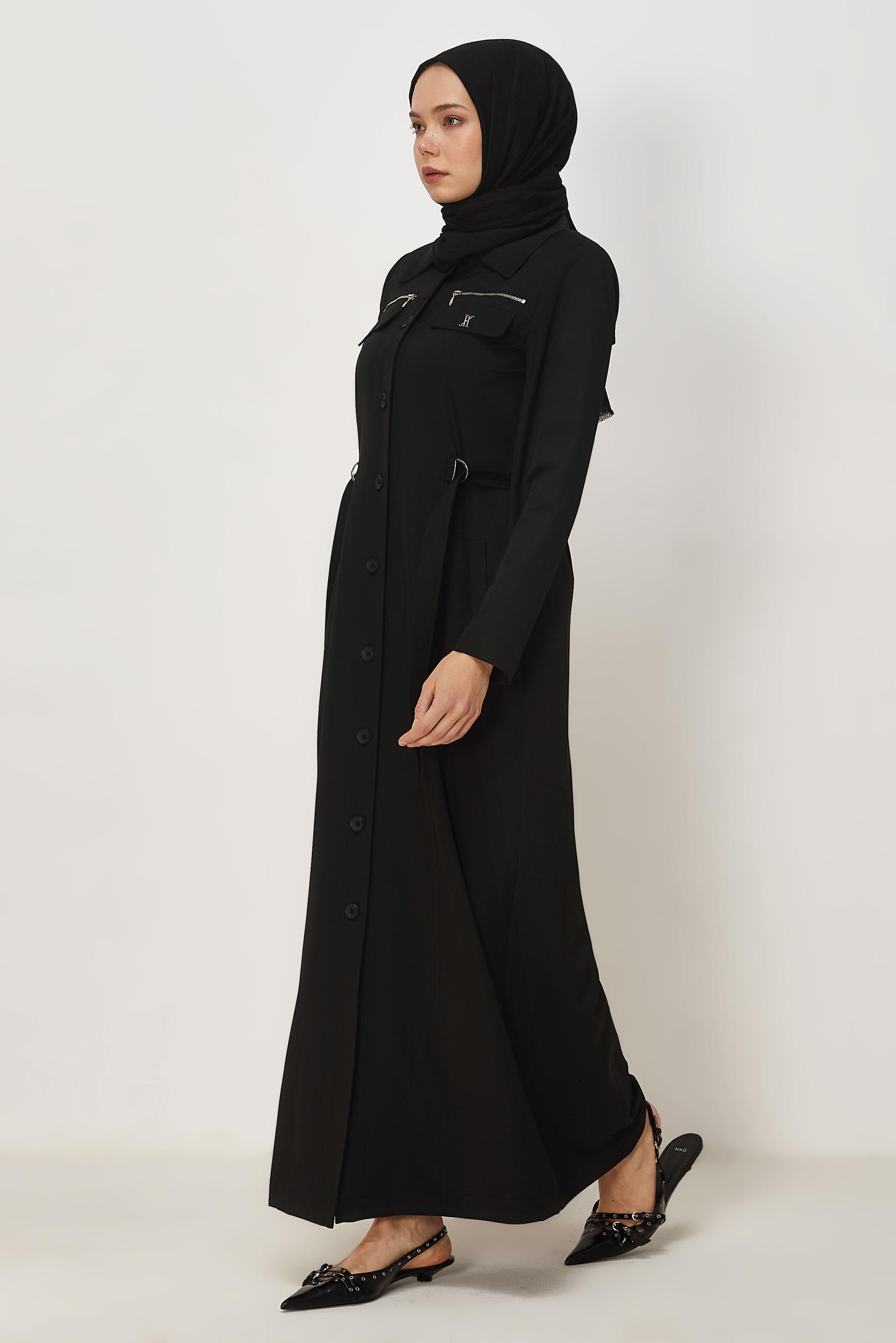 Hijab clothing BLACK BELT DETAILED TOPCOAT 11015