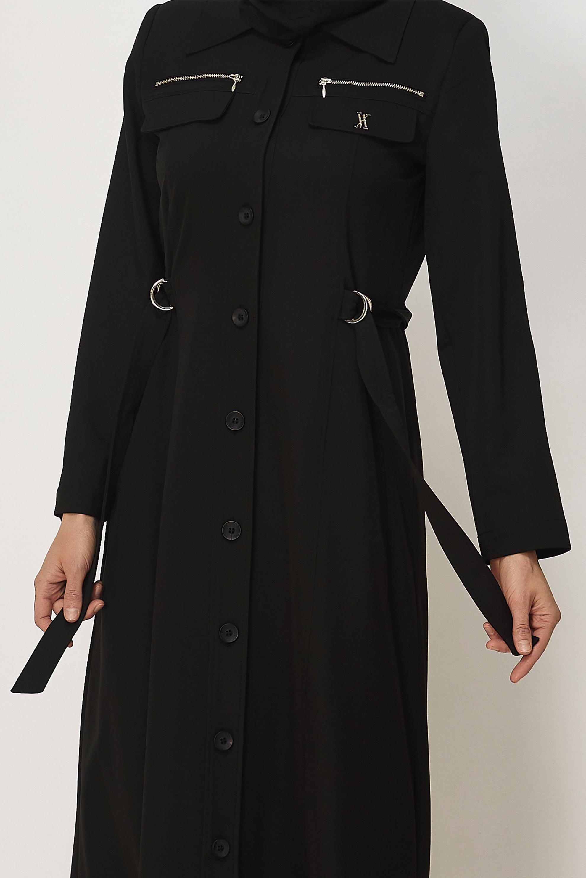 Hijab clothing BLACK BELT DETAILED TOPCOAT 11015
