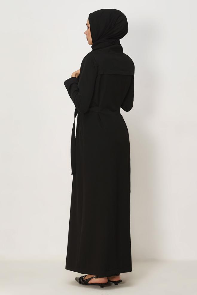 Hijab clothing BLACK BELT DETAILED TOPCOAT 11015 - ALVİNA